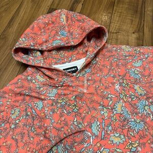 Hooey Hoodie Women’s XL Oversized Cropped Poppy Floral Cotton Peach Sweatshirt
